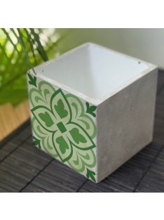   Zöld Csempemintás Beton kaspó 2  - kocka, 2 oldalán mintázott, fehér belsővel