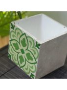 Zöld Csempemintás Beton kaspó 2  - kocka, 2 oldalán mintázott, fehér belsővel