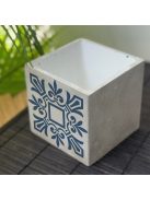 Görög Csempemintás Beton kaspó - kocka, 2 oldalán mintázott, fehér belsővel