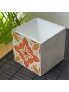 Narancs Csempemintás Beton kaspó - kocka, 2 oldalán mintázott, fehér belsővel