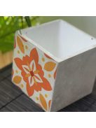 Narancs Csempemintás Beton kaspó - kocka, 2 oldalán mintázott, fehér belsővel