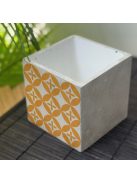 Narancs Csempemintás Beton kaspó 2 - kocka, 2 oldalán mintázott, fehér belsővel
