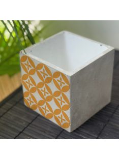   Narancs Csempemintás Beton kaspó 2 - kocka, 2 oldalán mintázott, fehér belsővel