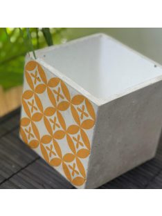   Narancs Csempemintás Beton kaspó 2 - kocka, 2 oldalán mintázott, fehér belsővel