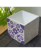 Lila Csempemintás Beton kaspó - kocka, fehér belsővel