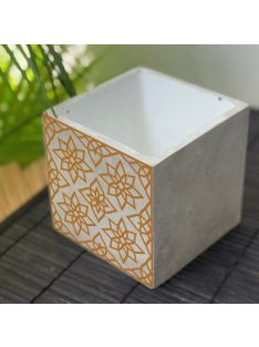   Közel-keleti csempemintás Beton kaspó 2 - kocka, fehér belsővel