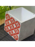Piros Csempemintás Beton Kaspó - kocka, 2 oldalán mintázott, fehér belsővel
