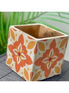 Sárga Csempemintás Beton Kaspó - kocka, 4 oldalán mintázott, aranyozott belsővel