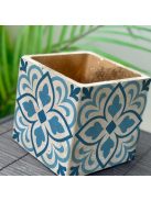 Kék Csempemintás Beton Kaspó - kocka, 4 oldalán mintázott, aranyozott belsővel