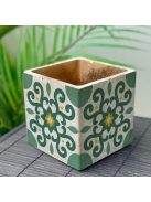 Zöld Csempemintás Beton Kaspó - kocka, 4 oldalán mintázott, aranyozott belsővel