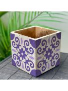 Lila Csempemintás Beton Kaspó - kocka, 2 oldalán mintázott, aranyozott belsővel