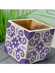   Lila Csempemintás Beton Kaspó - kocka, 2 oldalán mintázott, aranyozott belsővel