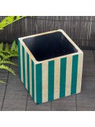 Kék retro csíkos kaspó - kocka, 4 oldalán mintázott, fekete belsővel