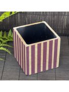 Lila retro csíkos kaspó - kocka, 4 oldalán mintázott, fekete belsővel