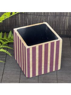   Lila retro csíkos kaspó - kocka, 4 oldalán mintázott, fekete belsővel