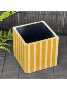 Sárga retro csíkos kaspó - kocka, 4 oldalán mintázott, fekete belsővel
