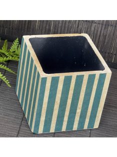   Kék retro csíkos kaspó v2 - kocka, 4 oldalán mintázott, fekete belsővel