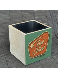   "Best Offer" - kocka, 2 oldalán mintázott beton tároló/ evőeszköztartó, fekete belsővel