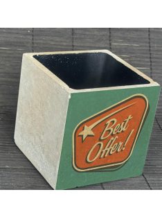   "Best Offer" - kocka, 2 oldalán mintázott beton tároló/ evőeszköztartó, fekete belsővel