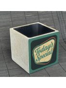 "Today's Special" kaspó - kocka, 2 oldalán mintázott beton tároló/ evőeszköztartó, fekete belsővel