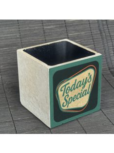   "Today's Special" kaspó - kocka, 2 oldalán mintázott beton tároló/ evőeszköztartó, fekete belsővel