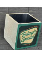 "Today's Special" kaspó - kocka, 2 oldalán mintázott beton tároló/ evőeszköztartó, fekete belsővel