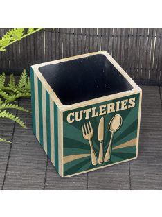   "Cutleries" kaspó - kocka, 4 oldalán mintázott beton tároló/ evőeszköztartó, fekete belsővel