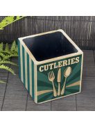 "Cutleries" kaspó - kocka, 4 oldalán mintázott beton tároló/ evőeszköztartó, fekete belsővel