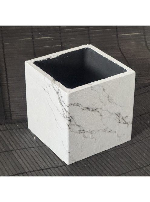 Márványmintás kaspó - kocka, fekete belsővel