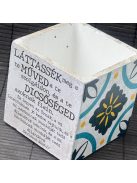 Idézetes, kék csempemintás kaspó - kocka, fehér belsővel v3 - Zsoltárok 90:16-17