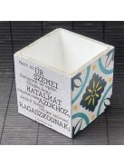 Idézetes, kék csempemintás kaspó - kocka, fehér belsővel v5 - 2 Krónika 16:9