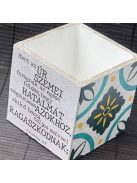 Idézetes, kék csempemintás kaspó - kocka, fehér belsővel v5 - 2 Krónika 16:9