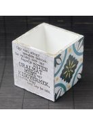 Idézetes, kék csempemintás kaspó - kocka, fehér belsővel v8 - Zsoltárok 8:3