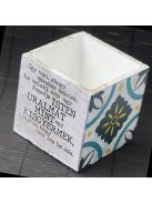 Idézetes, kék csempemintás kaspó - kocka, fehér belsővel v8 - Zsoltárok 8:3