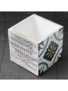 Idézetes, kék csempemintás kaspó - kocka, fehér belsővel v9 - Zsoltárok 34:6