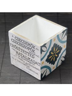   Idézetes, kék csempemintás kaspó - kocka, fehér belsővel v9 - Zsoltárok 34:6