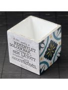 Idézetes, kék csempemintás kaspó - kocka, fehér belsővel v11 - Zsidók 11:1