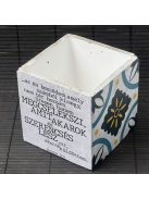 Idézetes, kék csempemintás kaspó - kocka, fehér belsővel v12 - Ézsaiás 55:11