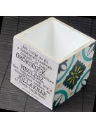 Idézetes, kék csempemintás kaspó - kocka, fehér belsővel v16 - Zsoltárok 37:18-19