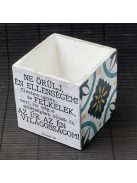 Idézetes, kék csempemintás kaspó - kocka, fehér belsővel v17 - Mikeás 7:8