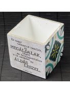 Idézetes, kék csempemintás kaspó - kocka, fehér belsővel v18 - 1 Mózes 12:2