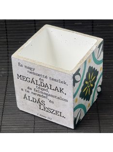   Idézetes, kék csempemintás kaspó - kocka, fehér belsővel v18 - 1 Mózes 12:2