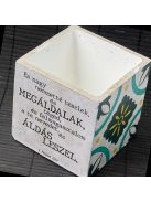 Idézetes, kék csempemintás kaspó - kocka, fehér belsővel v18 - 1 Mózes 12:2