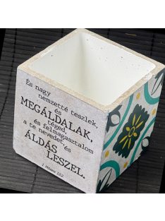   Idézetes, kék csempemintás kaspó - kocka, fehér belsővel v18 - 1 Mózes 12:2