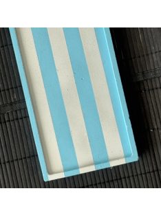  Fehér-kék, retro csíkos, téglalap alapú tálca, alacsony peremmel