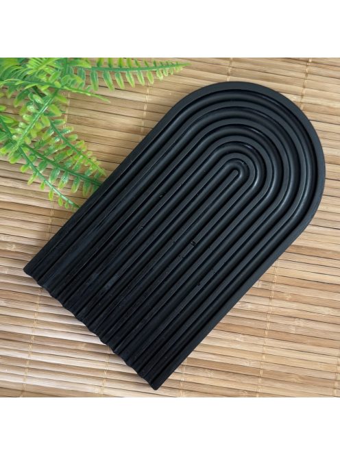 Texturált fekete tálca - szögletes és ovál végekkel, nagy - fehér színben