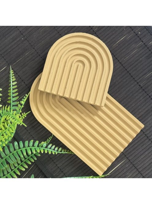 Texturált bézs tálca - szögletes és ovál végekkel - 2 db, bézs színben